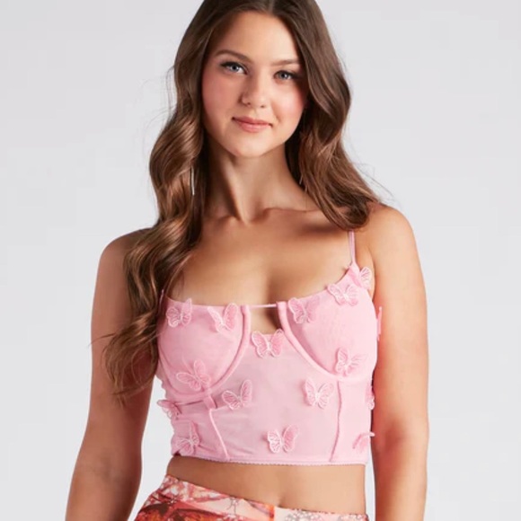 Windsor Pink Social Butterfly Mesh Corset Top - Picture 4 of 7